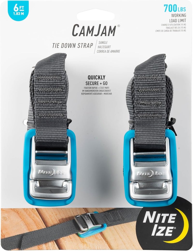 NiteIze CamJam Tie Down Strap - Tie Down Ratchet Straps - Straps for Trucks & Cars - Tie Downs for Luggage & Gear - 6 ft Strap, Blue (Pack of 2) - Image 1